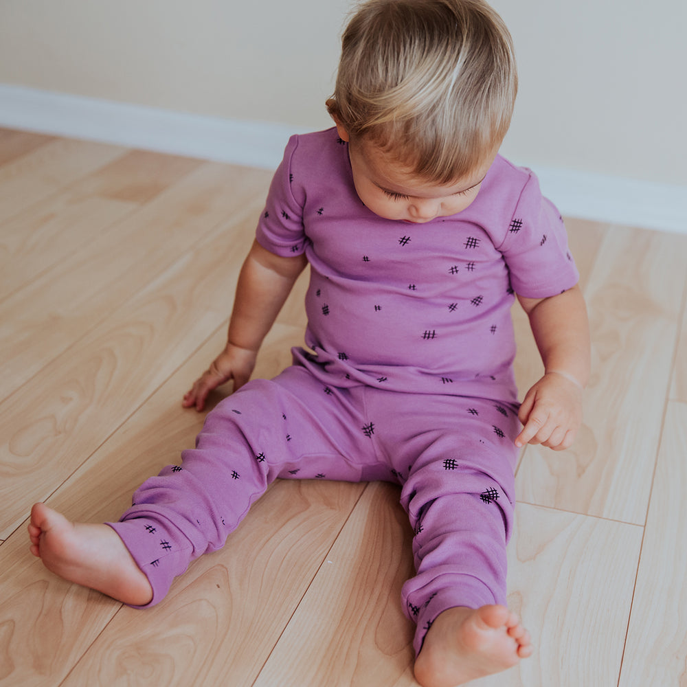 Organic Kids' L/Sleeve PJ Set in Grape Hatch, Lifestyle