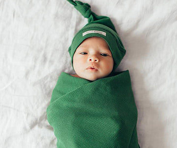 Organic Thermal Swaddling Blanket in Emerald, Lifestyle