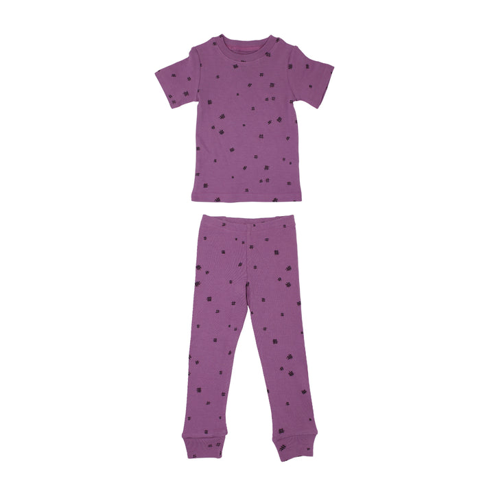 Organic Kids' L/Sleeve PJ Set in Grape Hatch, Flat