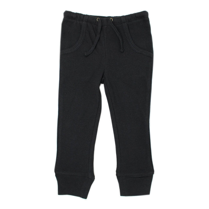 Organic Thermal Kids' Jogger Pants in Black, Flat