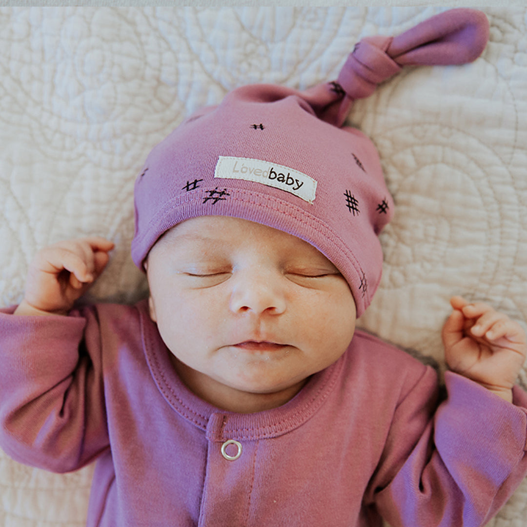 Organic Top-Knot Hat in Grape Hatch, Lifestyle