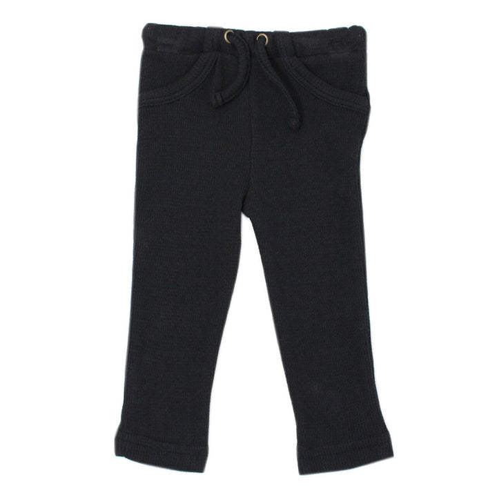 Organic Thermal Drawstring Fitted Pants in Black, Flat