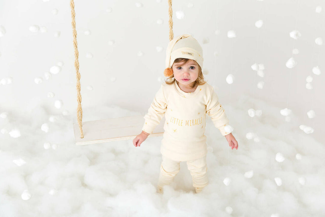 Organic Kids' L/Sleeve PJ & Cap Set in Gold Miracle, Lifestyle