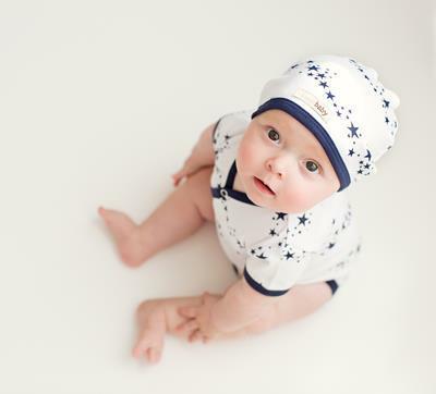 Organic Cute Cap in Navy Stars, Flat