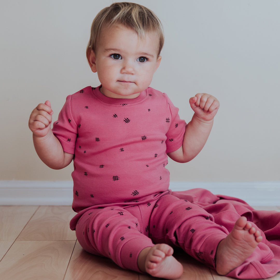 Organic Kids' L/Sleeve PJ Set in Berry Hatch, Lifestyle