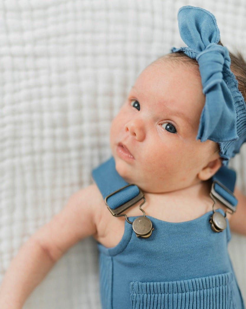 Ribbed Smocked Headband in Sky, Lifestyle