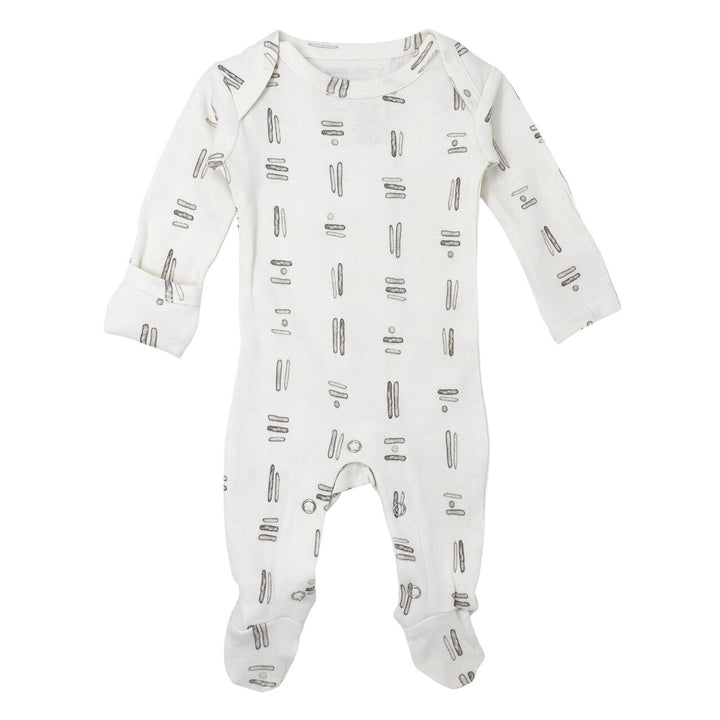 Organic Lap-Shoulder Baby Footie in Gray Tribe, Flat