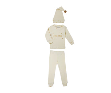 Organic Kids' L/Sleeve PJ & Cap Set in Gold Miracle, Flat