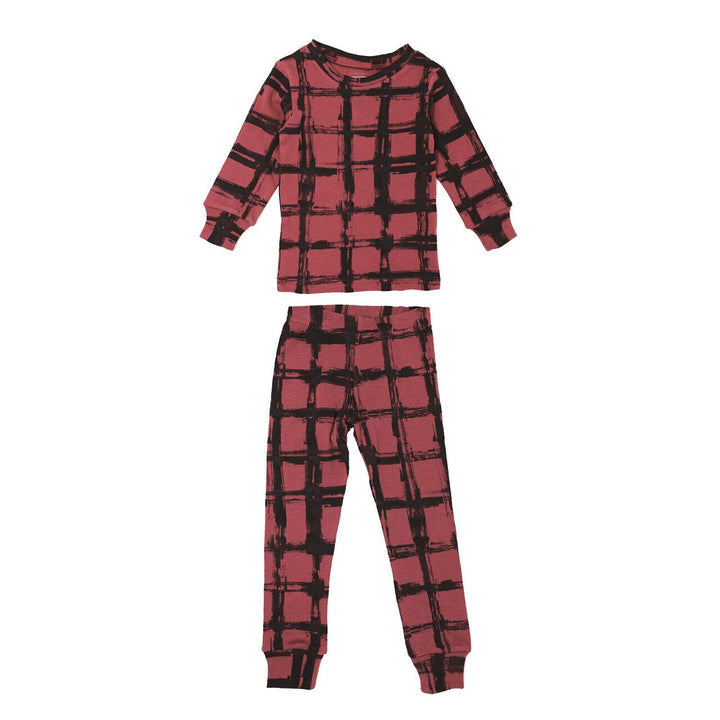 Organic Kids' L/Sleeve PJ Set in Appleberry Plaid, Flat