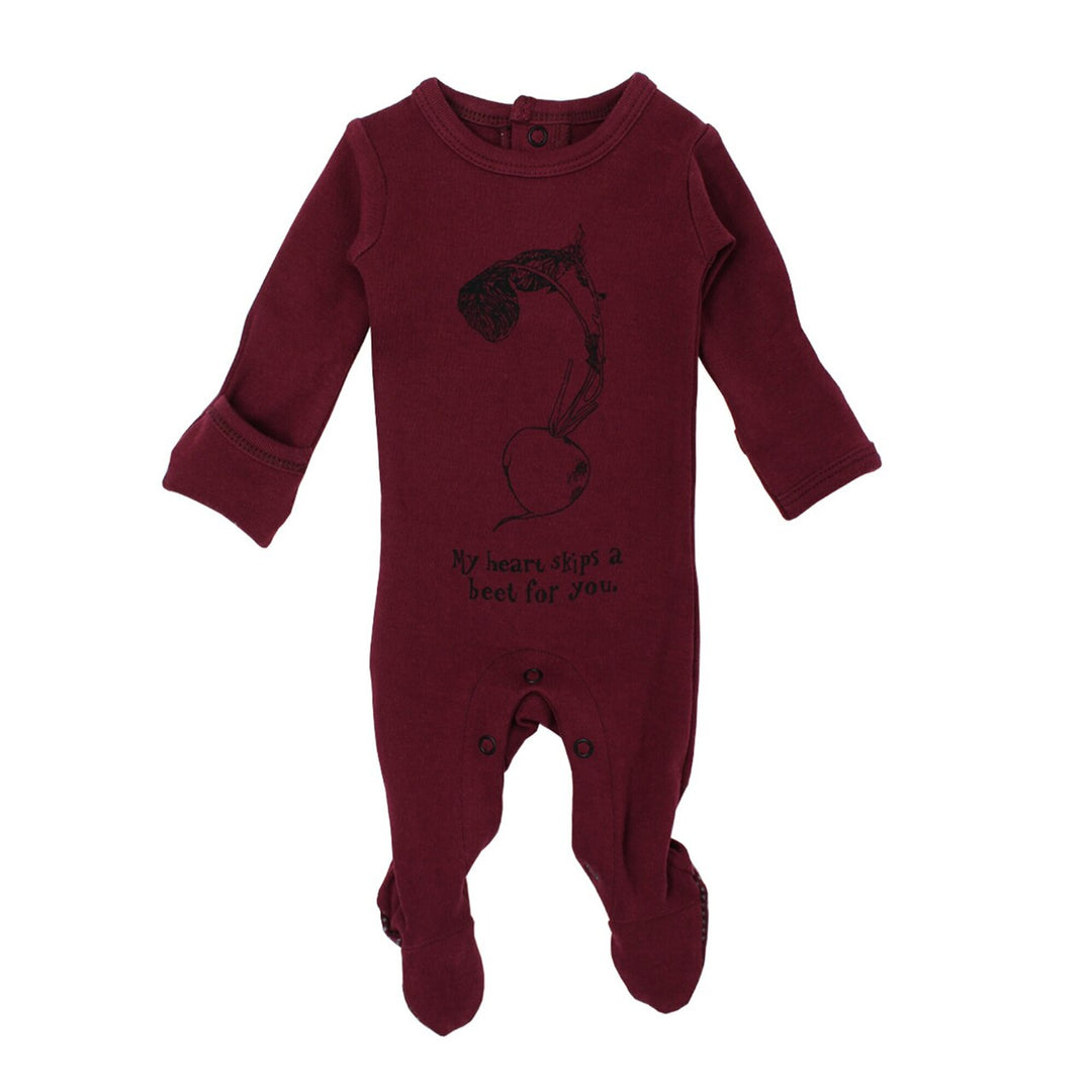 Organic Graphic Footie in Cranberry Beet, Flat