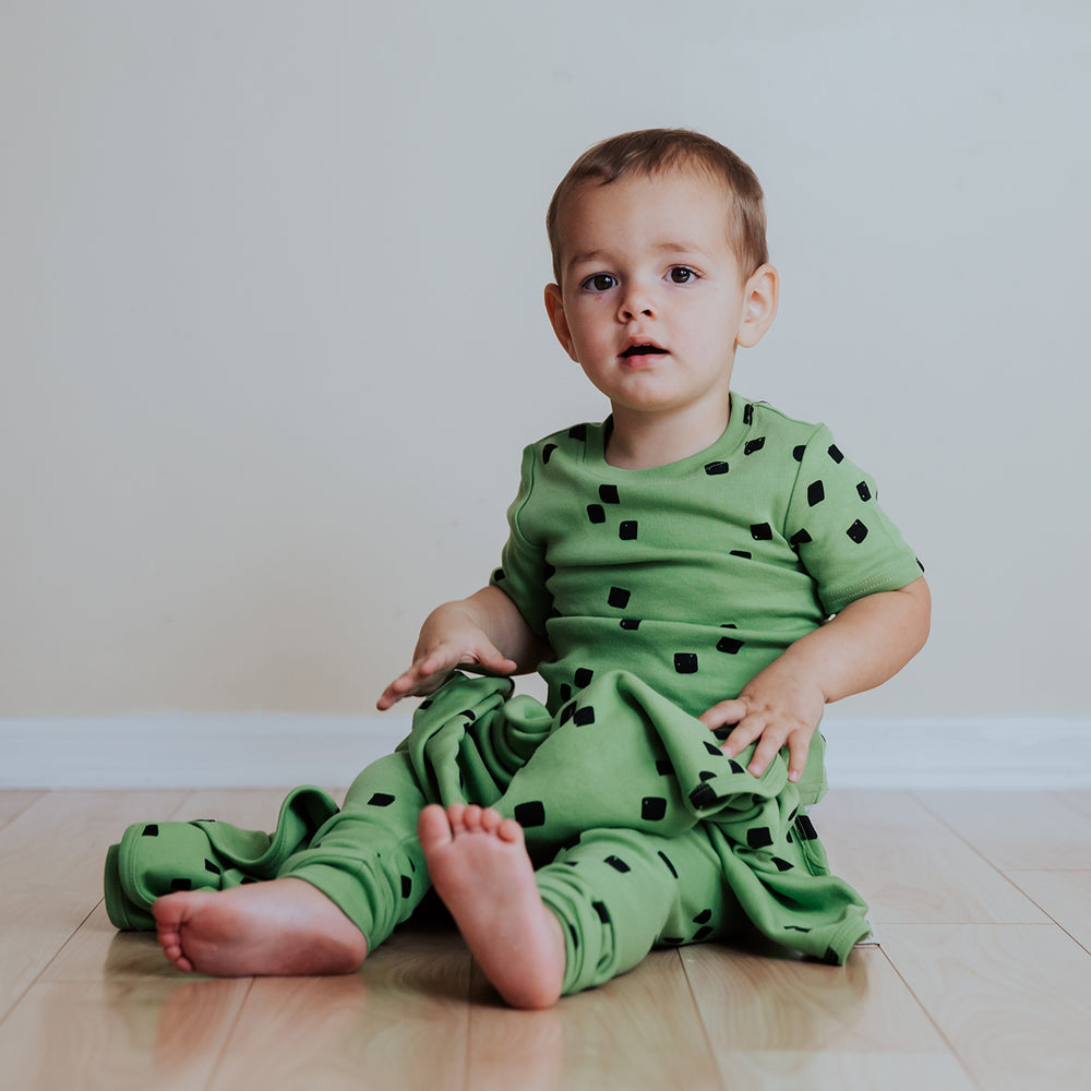 Organic Kids' L/Sleeve PJ Set in Moss Stone, Lifestyle