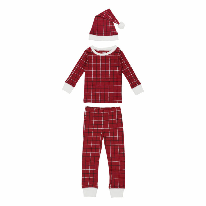 Organic Holiday Kids' PJ & Cap Set in Santa Baby, Flat