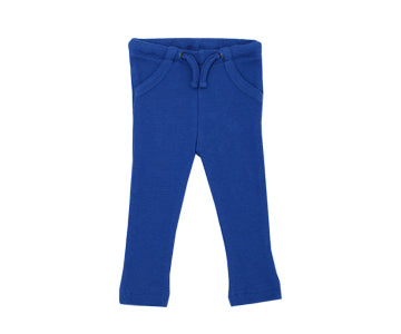 Organic Thermal Drawstring Fitted Pants in Sapphire, Flat