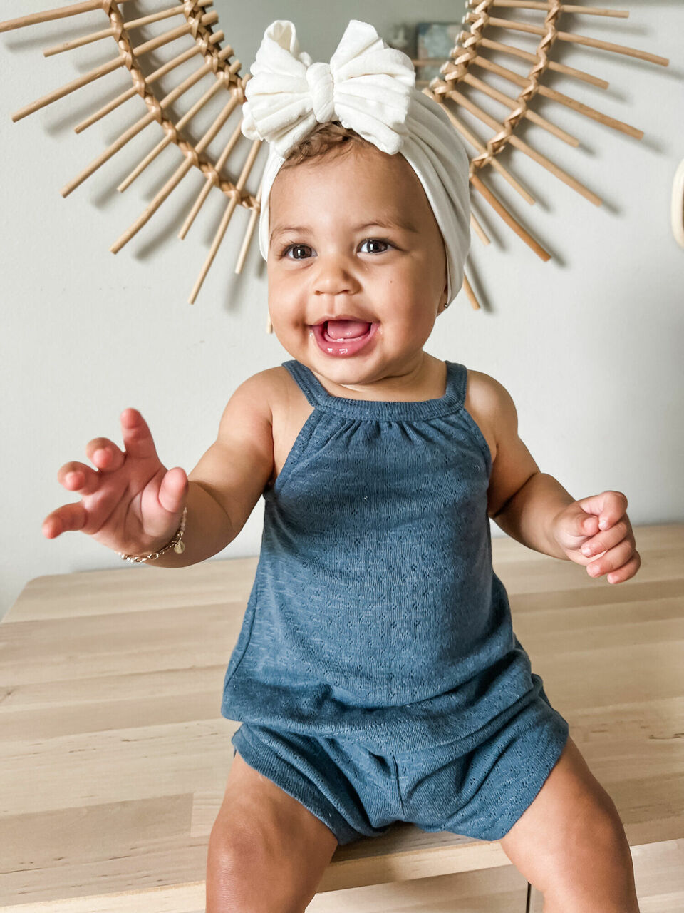 Child wearing Pointelle Tank & Tap Short Set in Dolphin.