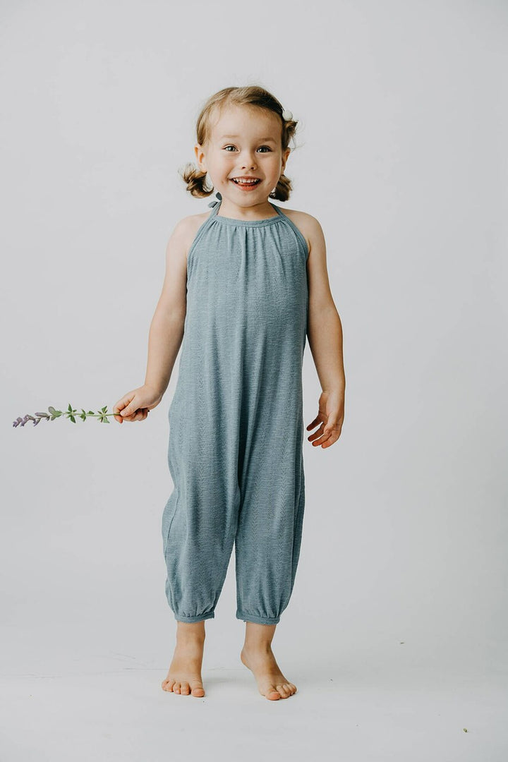 Kid's Pointelle Tie Halter Romper in Pool, Lifestyle