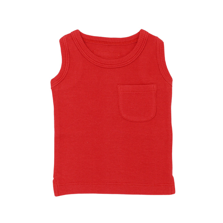 Organic Thermal Tank Top in Ruby, Flat