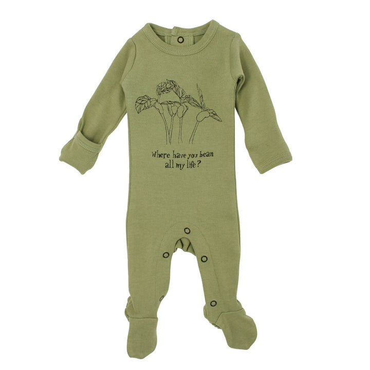 Organic Graphic Footie in Sage Beans, Flat