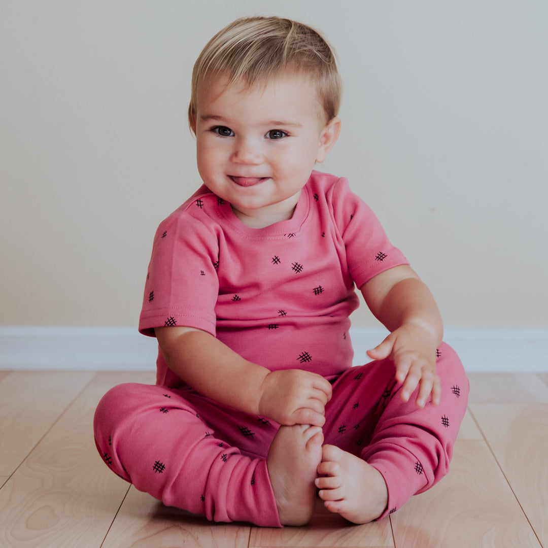 Organic Kids' L/Sleeve PJ Set in Berry Hatch, Lifestyle