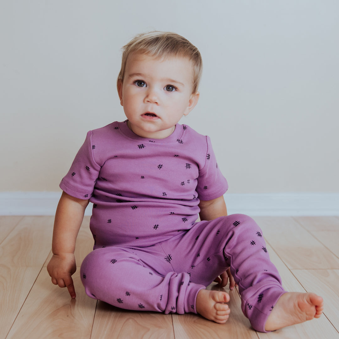 Organic Kids' L/Sleeve PJ Set in Grape Hatch, Lifestyle