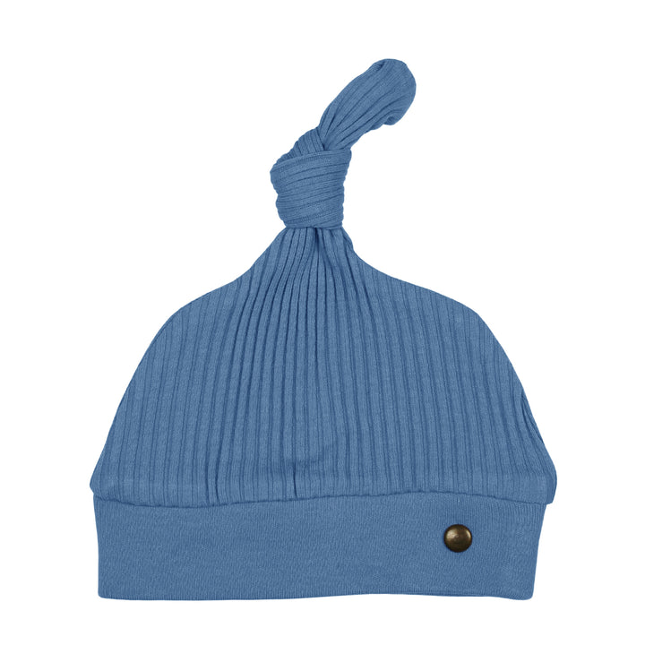 Organic Ribbed Top-Knot Hat in Sky